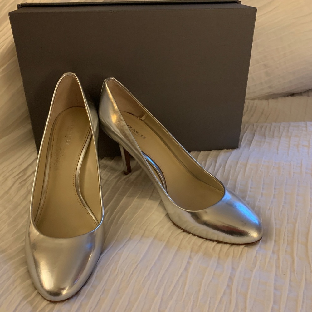 COACH silver pumps (wedding guest)